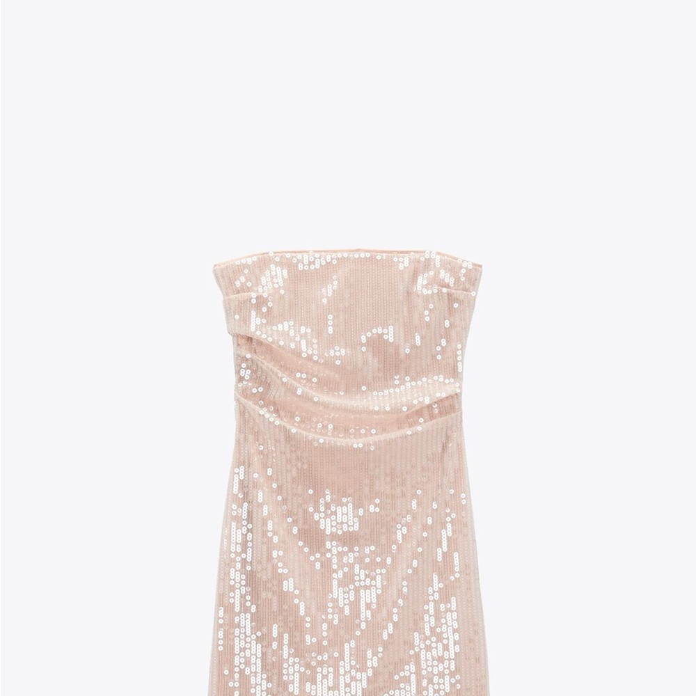 Zara Sequin Strapless Dress - light pink
